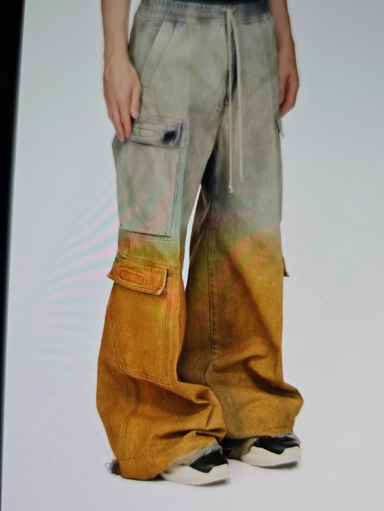 Rick Owens Other - Rick Owens Two-Tone Cargo Jeans in Olive Green and Burnt Orange